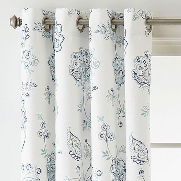 Liz Claiborne Accents 2 Quinn Jacobean Blue Curtain Drape Panels 5